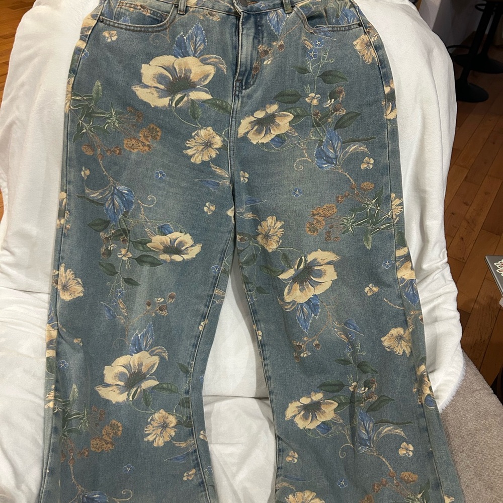 APRICOT Floral Blue and Yellow Wide Leg Jeans